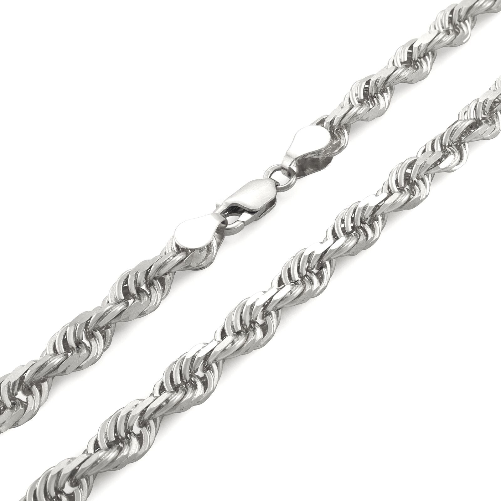 Real 10K White Gold Rope Chain 6mm Necklace 24'' Inches Lobster Lock 10kt - GoldenlinQ