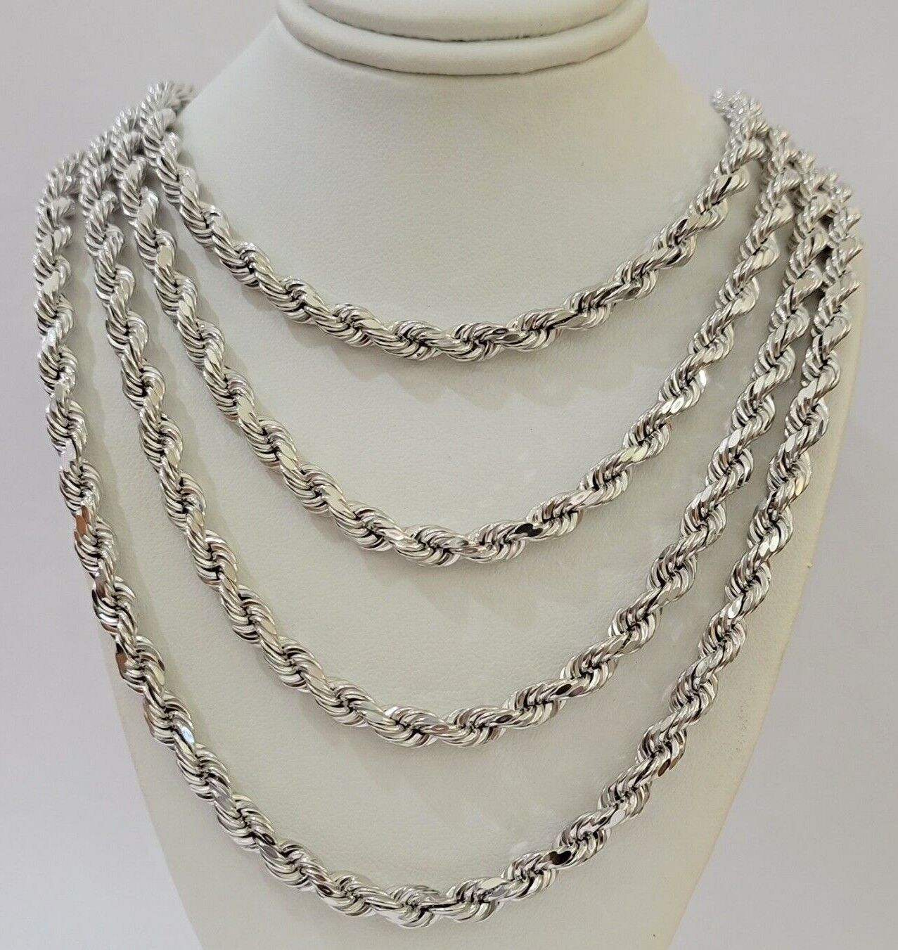 Real 10k White Gold Rope Chain Necklace 22 Inch 6mm Diamond Cuts Mens 10KT SOLID - Reva Jeweler
