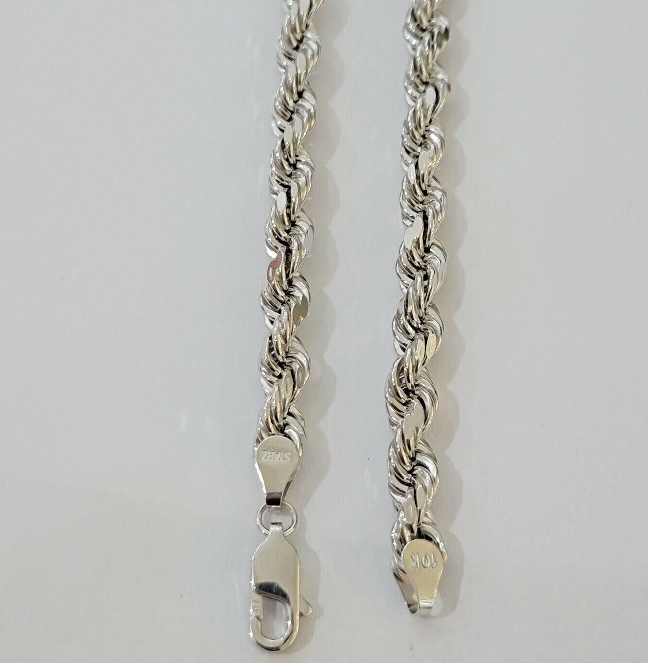 Real 10k White Gold Rope Chain Necklace 22 Inch 6mm Diamond Cuts Mens 10KT SOLID - Reva Jeweler