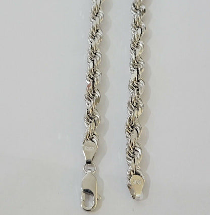 Real 10k White Gold Rope Chain Necklace 22 Inch 6mm Diamond Cuts Mens 10KT SOLID - Reva Jeweler