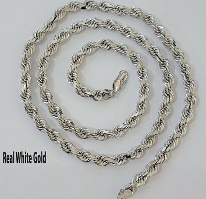 Real 10k White Gold Rope Chain Necklace 22 Inch 6mm Diamond Cuts Mens 10KT SOLID - Reva Jeweler