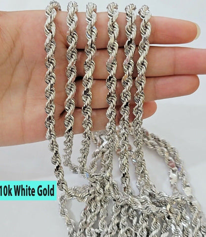 Real 10k White Gold Rope Chain Necklace 22 Inch 6mm Diamond Cuts Mens 10KT SOLID - Reva Jeweler