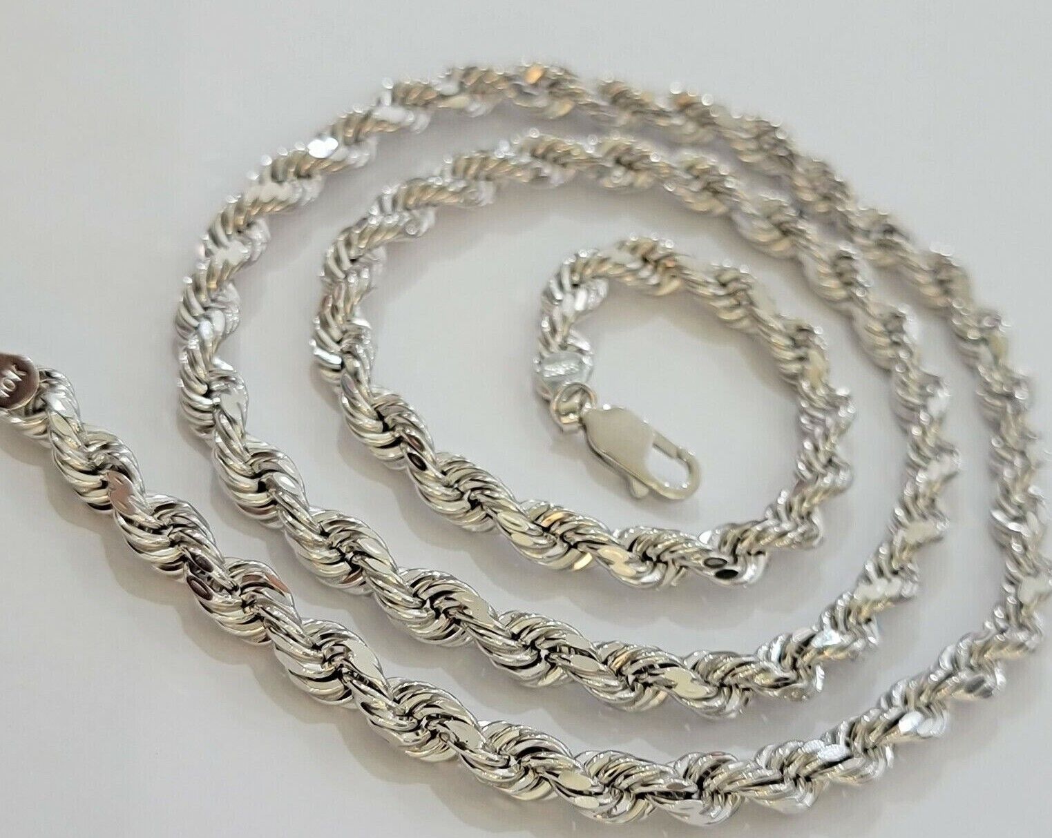 Real 10k White Gold Rope Chain Necklace 22 Inch 6mm Diamond Cuts Mens 10KT SOLID - Reva Jeweler