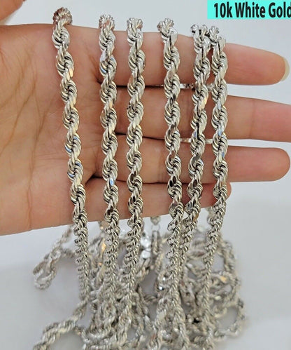 Real 10k White Gold Rope Chain Necklace 22 Inch 6mm Diamond Cuts Mens 10KT SOLID - Reva Jeweler