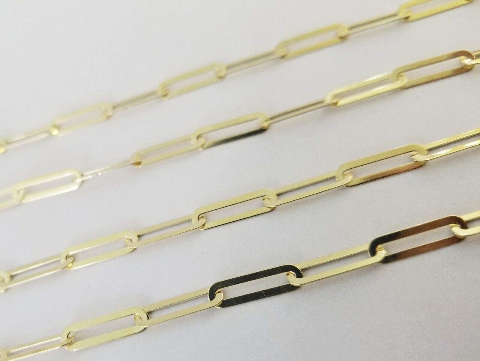 Real 10k Women Paperclip Chain 4mm 18" lobster Clasp,10kt yellow Gold necklace - Reva Jeweler