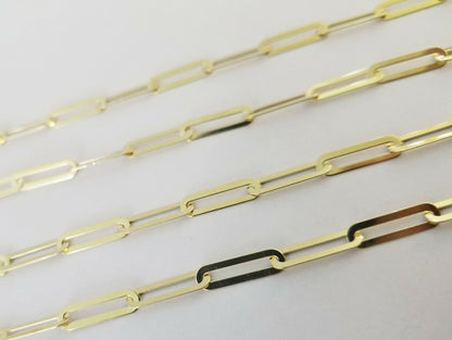 Real 10k Women Paperclip Chain 4mm 18" lobster Clasp,10kt yellow Gold necklace - Reva Jeweler