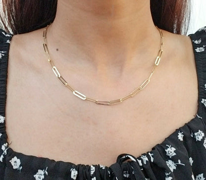 Real 10k Women Paperclip Chain 4mm 18" lobster Clasp,10kt yellow Gold necklace - Reva Jeweler
