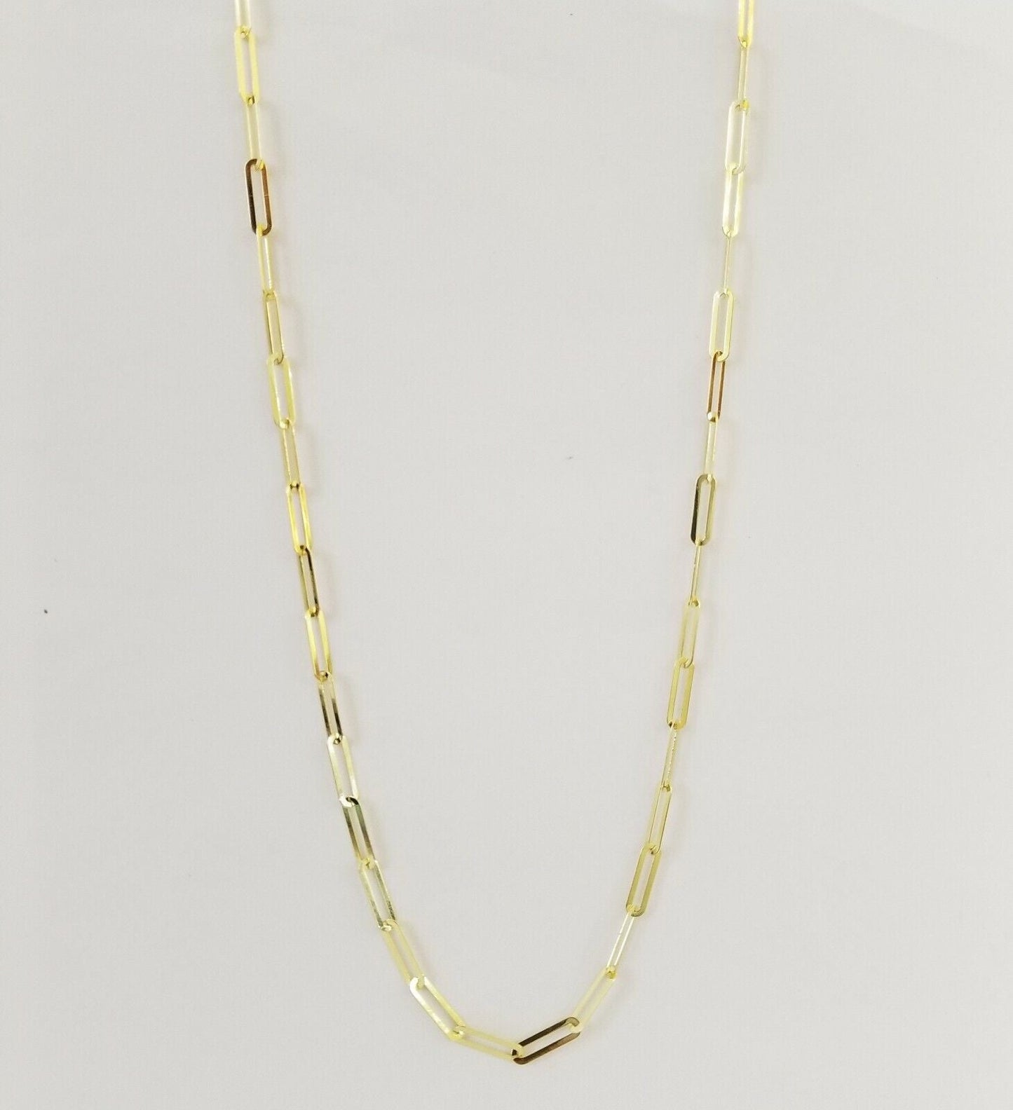 Real 10k Women Paperclip Chain 4mm 22" lobster Clasp 10kt yellow Gold necklace - Reva Jeweler