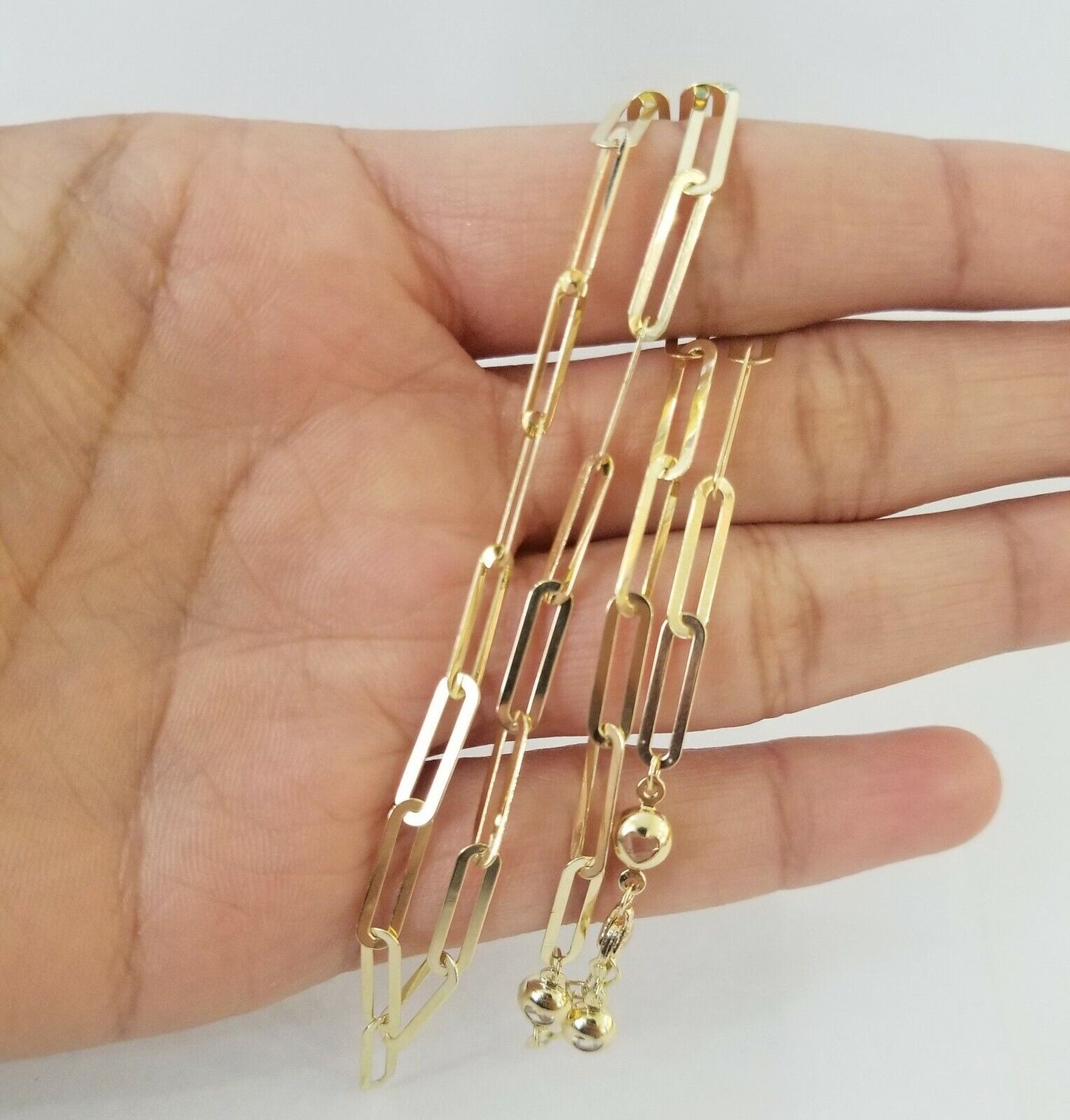 Real 10k Women Paperclip Chain 4mm 22" lobster Clasp 10kt yellow Gold necklace - Reva Jeweler