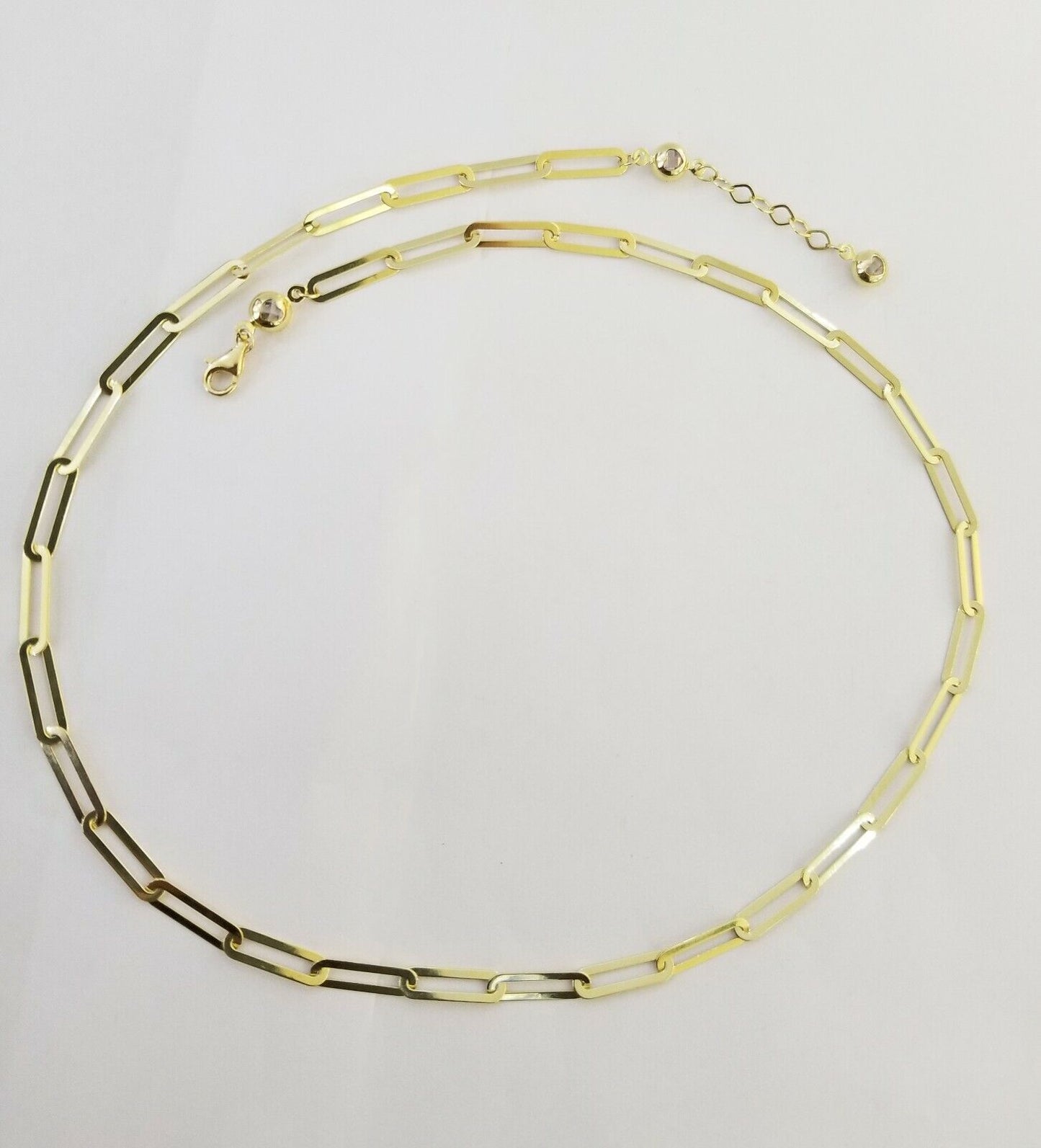 Real 10k Women Paperclip Chain 4mm 22" lobster Clasp 10kt yellow Gold necklace - Reva Jeweler