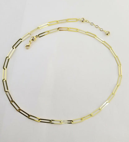 Real 10k Women Paperclip Chain 4mm 22" lobster Clasp 10kt yellow Gold necklace - Reva Jeweler