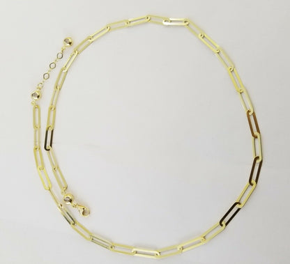 Real 10k Women Paperclip Necklace 20" 4mm lobster Clasp Yellow Gold Chain - Reva Jeweler