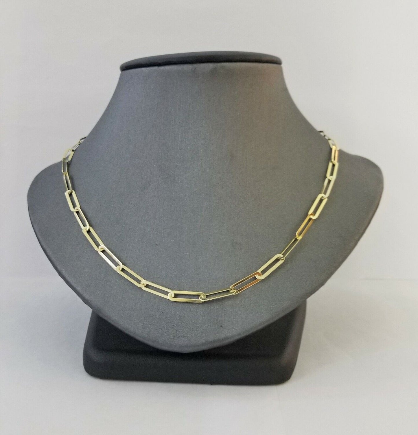 Real 10k Women Paperclip Necklace 20" 4mm lobster Clasp Yellow Gold Chain - Reva Jeweler