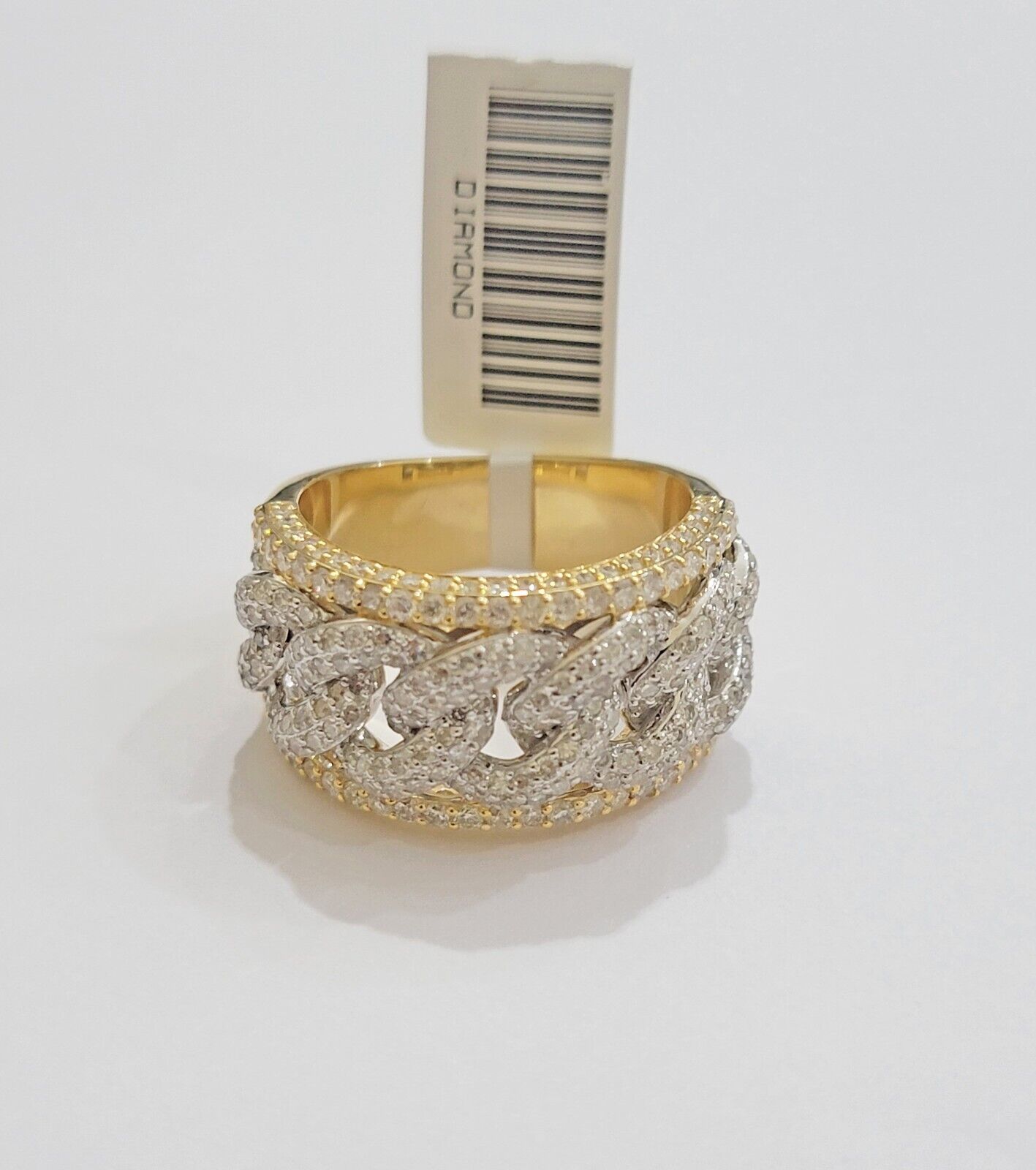 Real 10k Yellow Diamond Miami cuban Link Ring Mens Band 2.5 Ct Round Cut GENUINE - Reva Jeweler