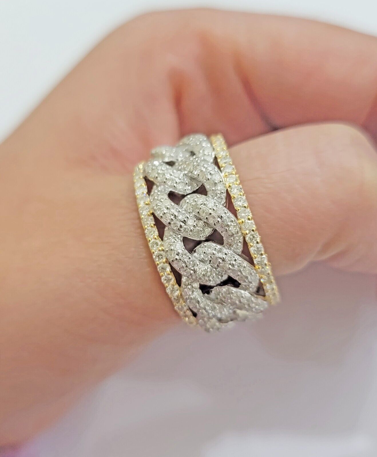 Real 10k Yellow Diamond Miami cuban Link Ring Mens Band 2.5 Ct Round Cut GENUINE - Reva Jeweler