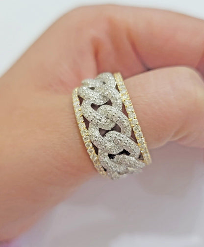 Real 10k Yellow Diamond Miami cuban Link Ring Mens Band 2.5 Ct Round Cut GENUINE - Reva Jeweler