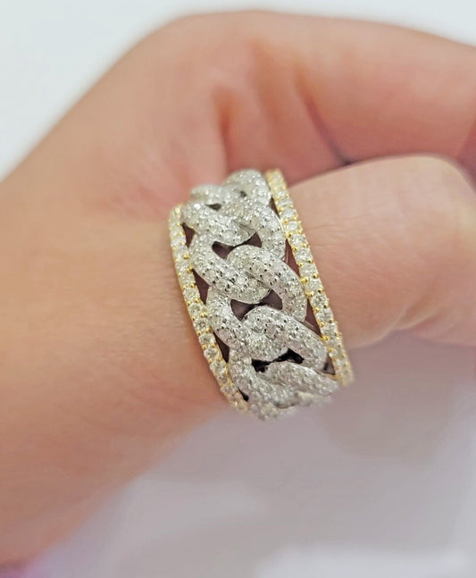 Real 10k Yellow Diamond Miami cuban Link Ring Mens Band 2.5 Ct Round Cut GENUINE - Reva Jeweler