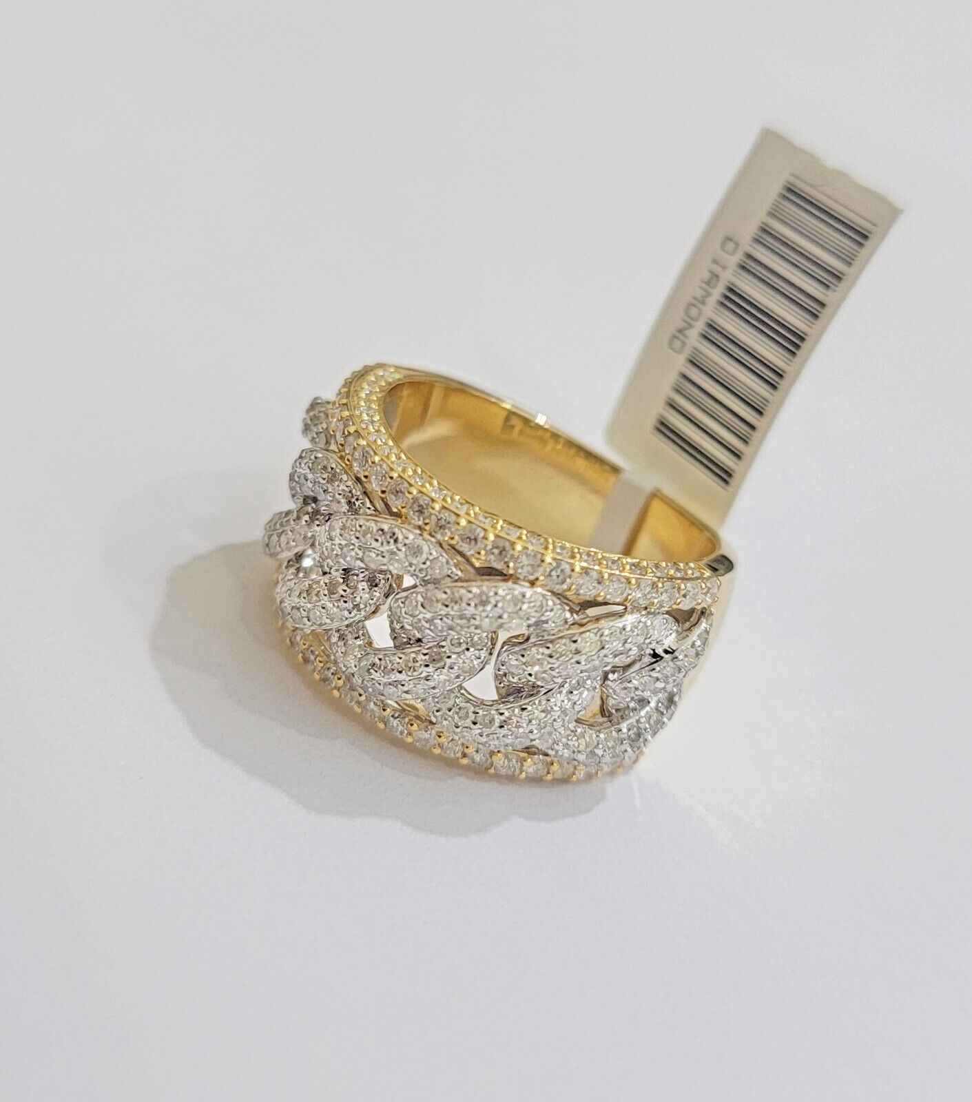 Real 10k Yellow Diamond Miami cuban Link Ring Mens Band 2.5 Ct Round Cut GENUINE - Reva Jeweler