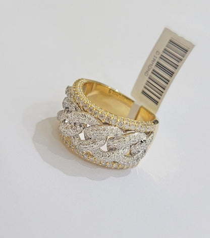 Real 10k Yellow Diamond Miami cuban Link Ring Mens Band 2.5 Ct Round Cut GENUINE - Reva Jeweler