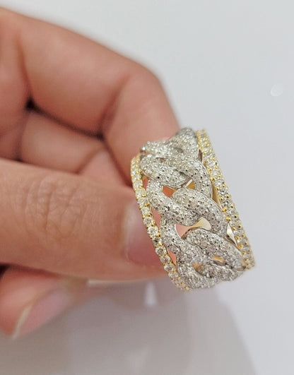 Real 10k Yellow Diamond Miami cuban Link Ring Mens Band 2.5 Ct Round Cut GENUINE - Reva Jeweler