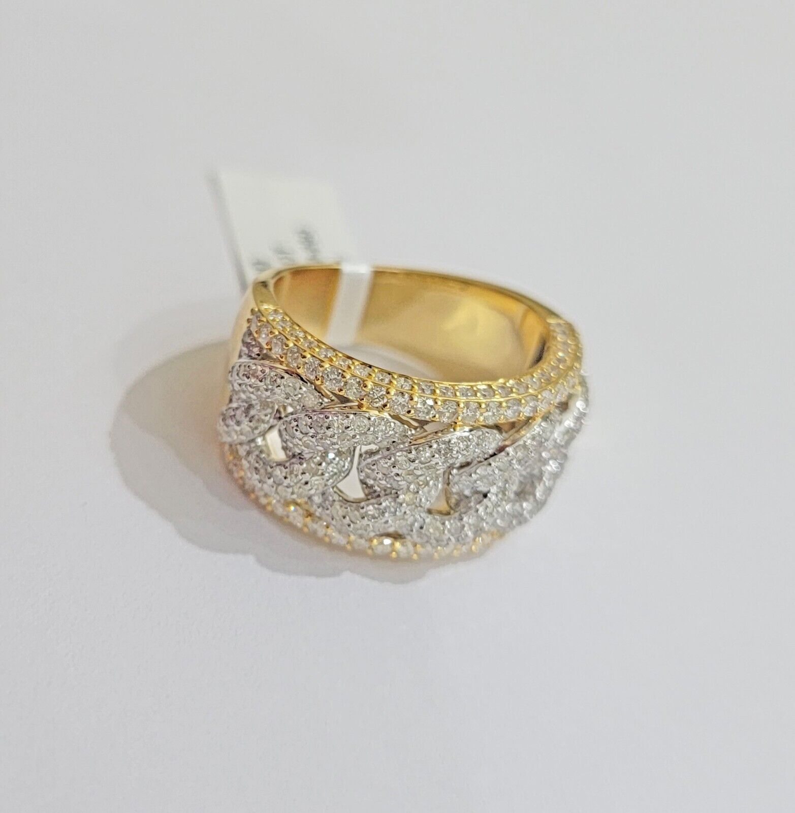 Real 10k Yellow Diamond Miami cuban Link Ring Mens Band 2.5 Ct Round Cut GENUINE - Reva Jeweler