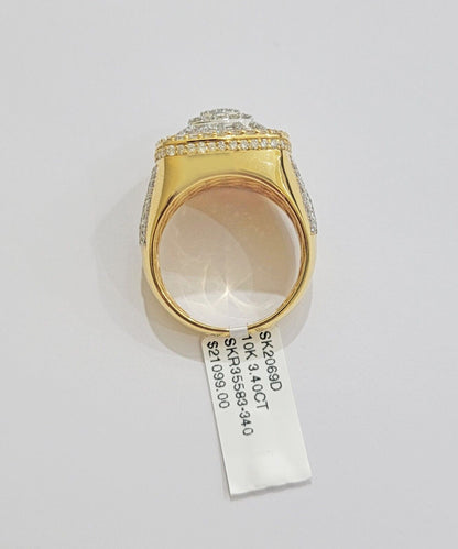 Real 10k Yellow Diamond Ring Mens Band 3.40 Ct Round Cut & Baguette GENUINE - Reva Jeweler