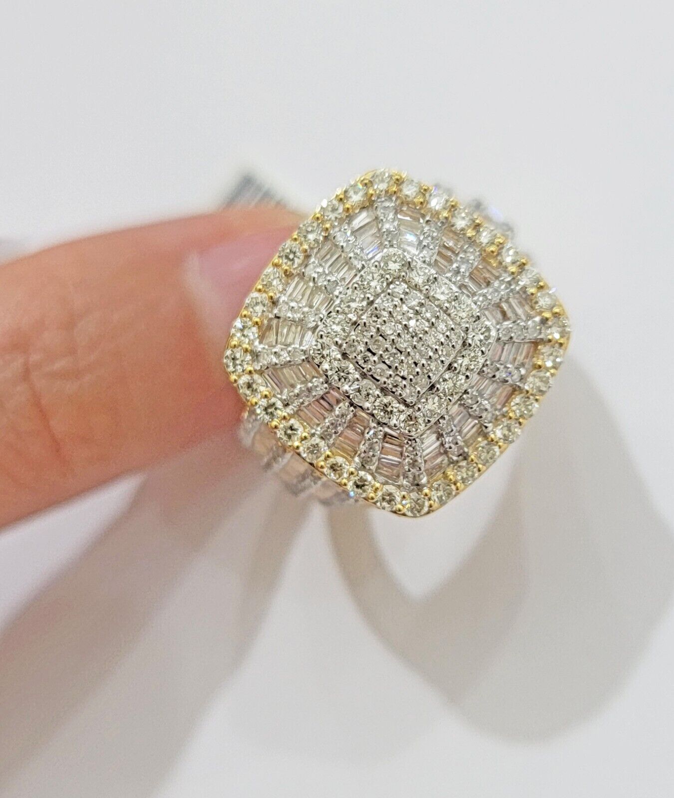 Real 10k Yellow Diamond Ring Mens Band 3.40 Ct Round Cut & Baguette GENUINE - Reva Jeweler