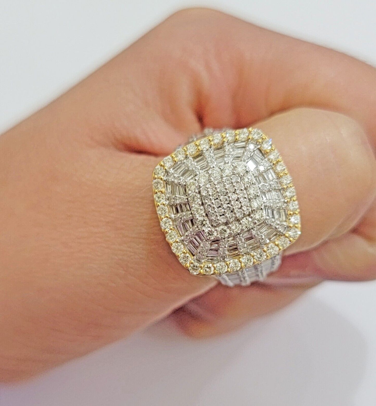 Real 10k Yellow Diamond Ring Mens Band 3.40 Ct Round Cut & Baguette GENUINE - Reva Jeweler