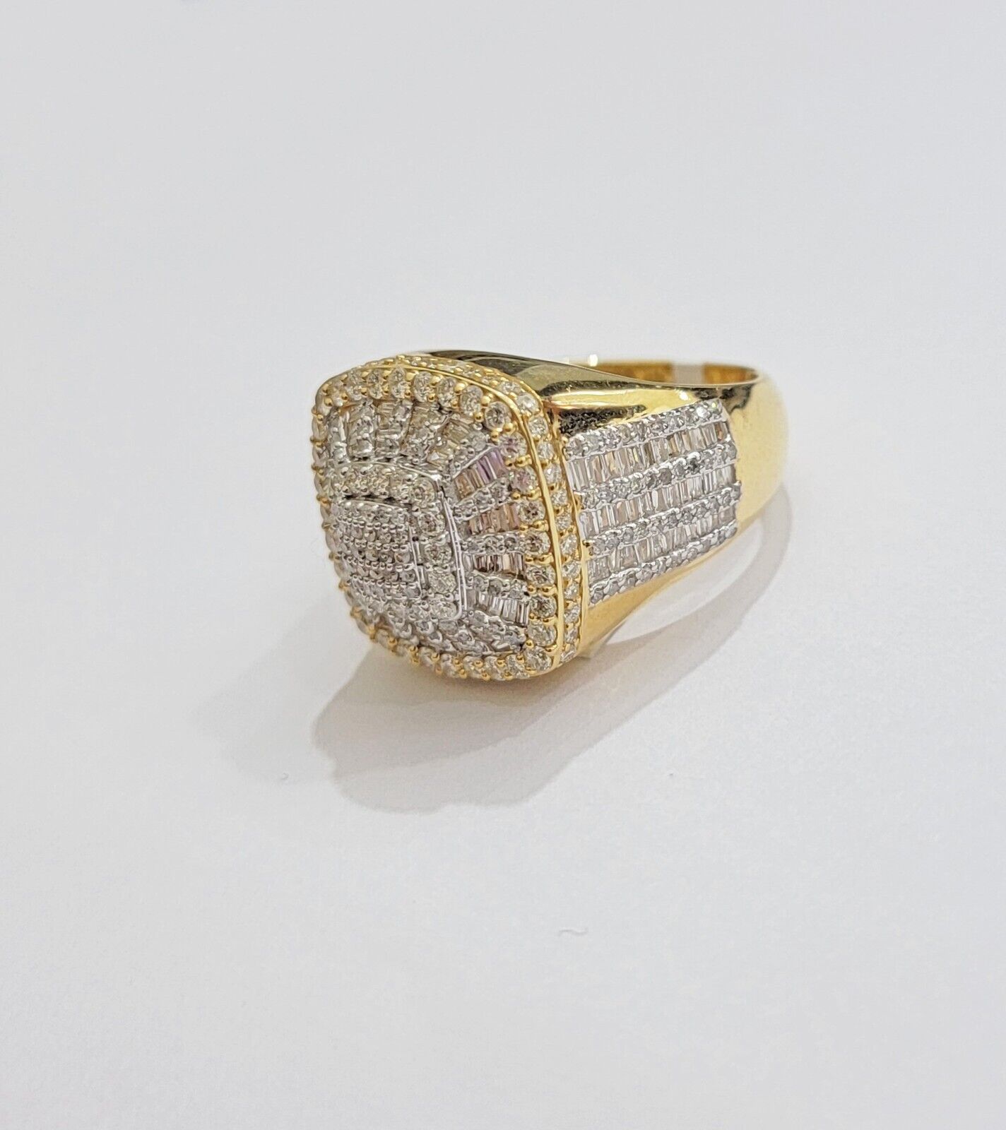 Real 10k Yellow Diamond Ring Mens Band 3.40 Ct Round Cut & Baguette GENUINE - Reva Jeweler
