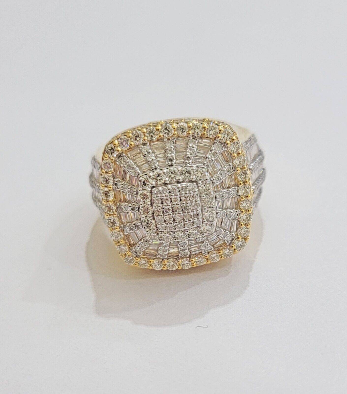 Real 10k Yellow Diamond Ring Mens Band 3.40 Ct Round Cut & Baguette GENUINE - Reva Jeweler