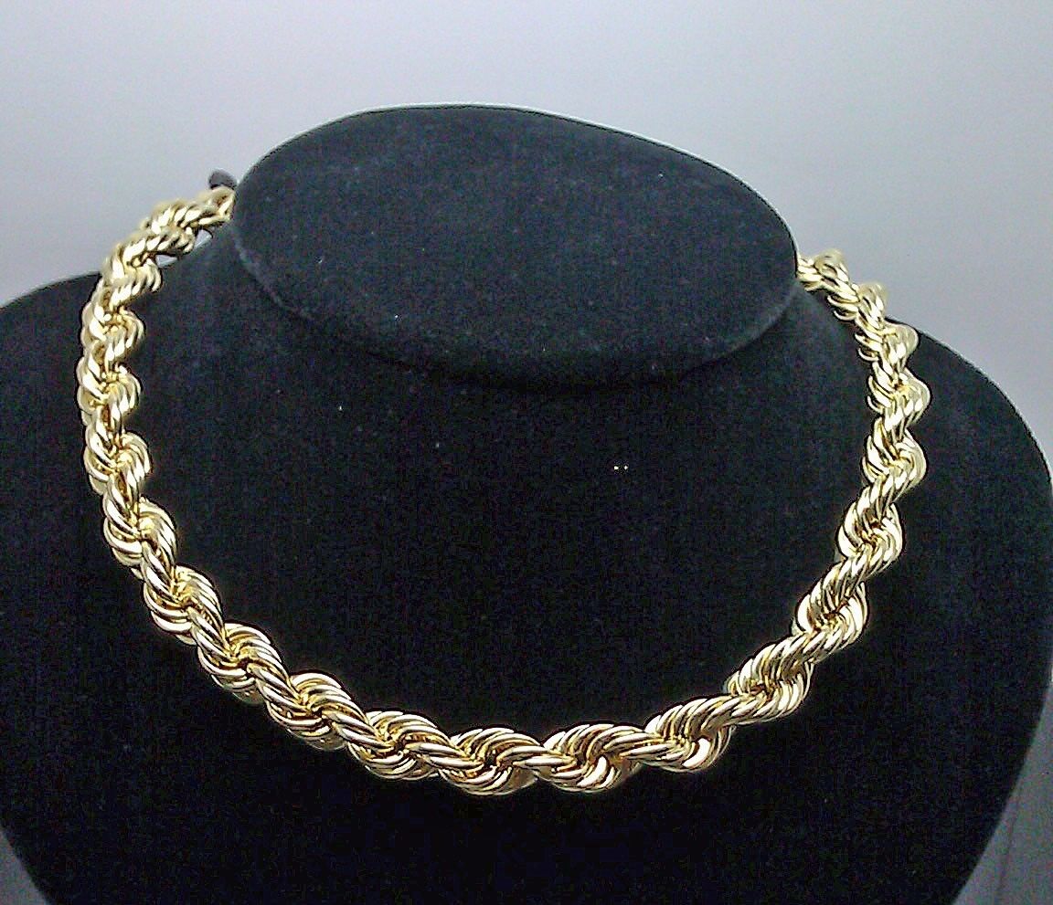 Real 10K Yellow Gold 10mm Rope Chain 24" Inch Thick Men - Reva Jeweler