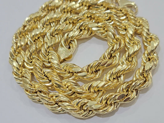 Real 10K Yellow Gold 10mm Rope Chain 24" Inch Thick Men - Reva Jeweler