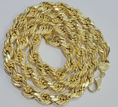 Real 10K Yellow Gold 10mm Rope Chain 24" Inch Thick Men - Reva Jeweler