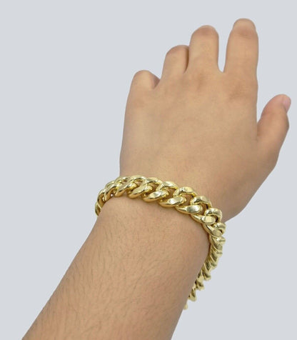 Real 10k Yellow Gold 11mm Miami Cuban Link Bracelet 9" inch For Men's - Reva Jeweler