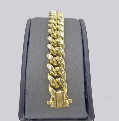 Real 10k Yellow Gold 11mm Miami Cuban Link Bracelet 9" inch For Men's - Reva Jeweler
