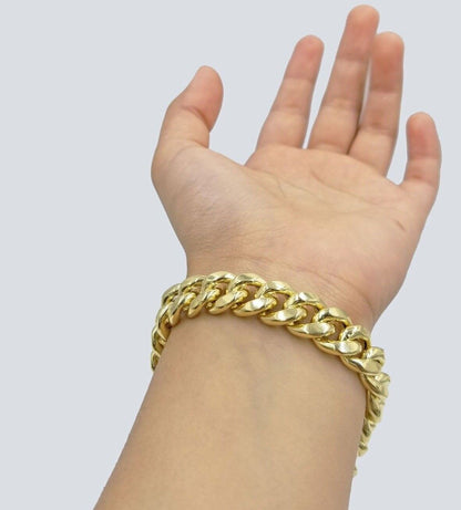 Real 10k Yellow Gold 11mm Miami Cuban Link Bracelet 9" inch For Men's - GoldenlinQ