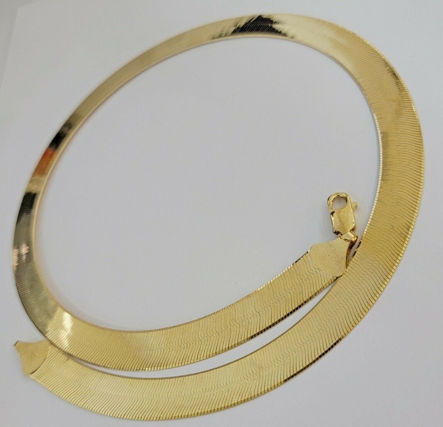 Real 10k Yellow Gold 12mm Herringbone Chain Necklace 24'' Inch Lobster lock Mens - Reva Jeweler