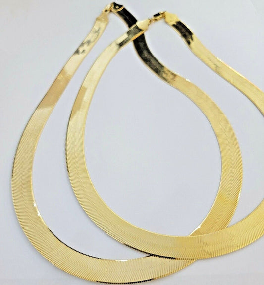 Real 10k Yellow Gold 12mm Herringbone Chain Necklace 24'' Inch Lobster lock Mens - Reva Jeweler