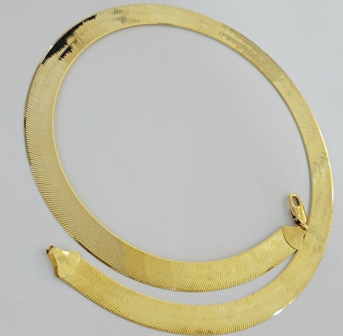 Real 10k Yellow Gold 12mm Herringbone Chain Necklace 24'' Inch Lobster lock Mens - Reva Jeweler