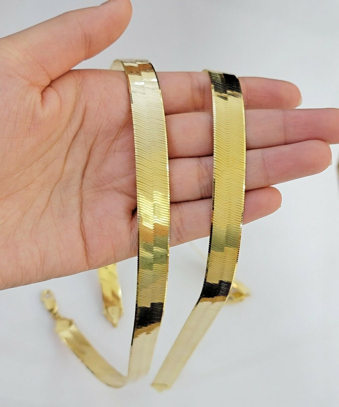 Real 10k Yellow Gold 12mm Herringbone Chain Necklace 24'' Inch Lobster lock Mens - Reva Jeweler