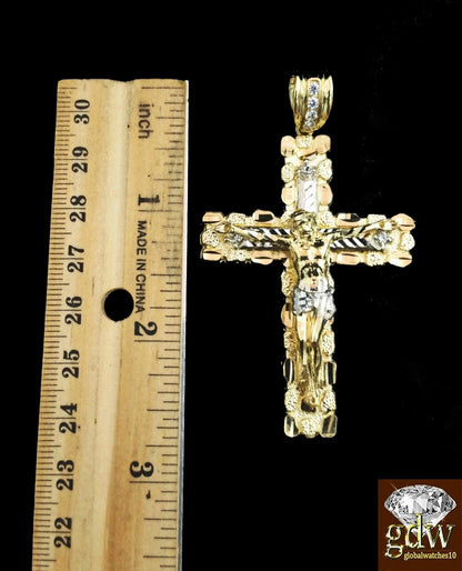 Real 10K Yellow Gold 28" Inch Rope Chain Necklace Cross Pendant Charm - Reva Jeweler