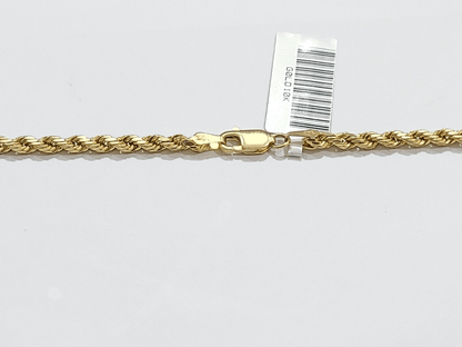 Real 10k Yellow Gold 3mm Rope Chain 26" inch Necklace Praying Hand Charm Cross - GoldenlinQ