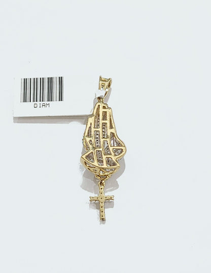 Real 10k Yellow Gold 3mm Rope Chain 26" inch Necklace Praying Hand Charm Cross - GoldenlinQ