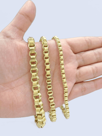 Real 10k Yellow Gold 4mm Box Byzantine Bracelet 8" inch 10kt Unisex Men Women - Reva Jeweler