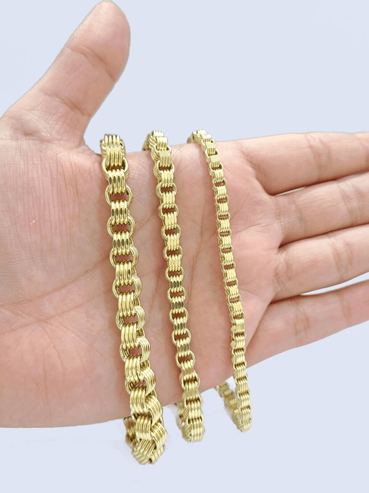 Real 10k Yellow Gold 4mm Box Byzantine Bracelet 8" inch 10kt Unisex Men Women - Reva Jeweler