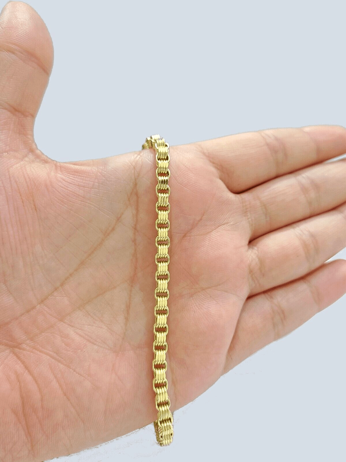 Real 10k Yellow Gold 4mm Box Byzantine Bracelet 8" inch 10kt Unisex Men Women - GoldenlinQ