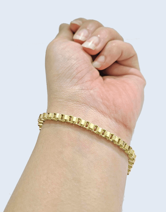 Real 10k Yellow Gold 4mm Box Byzantine Bracelet 8" inch 10kt Unisex Men Women - Reva Jeweler