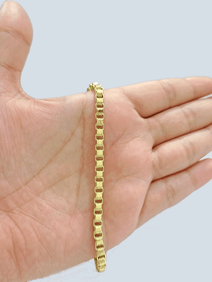 Real 10k Yellow Gold 4mm Box Byzantine Bracelet 8" inch 10kt Unisex Men Women - Reva Jeweler
