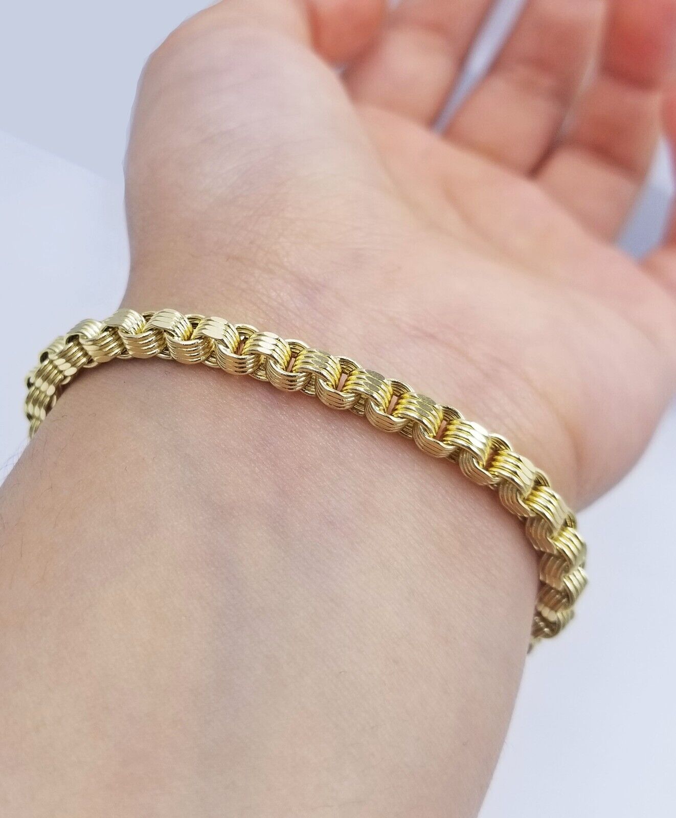Real 10k Yellow Gold 4mm Box Byzantine Bracelet 8.5" inch 10kt Unisex Men Women - GoldenlinQ