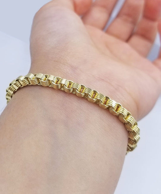Real 10k Yellow Gold 4mm Box Byzantine Bracelet 8.5" inch 10kt Unisex Men Women - GoldenlinQ
